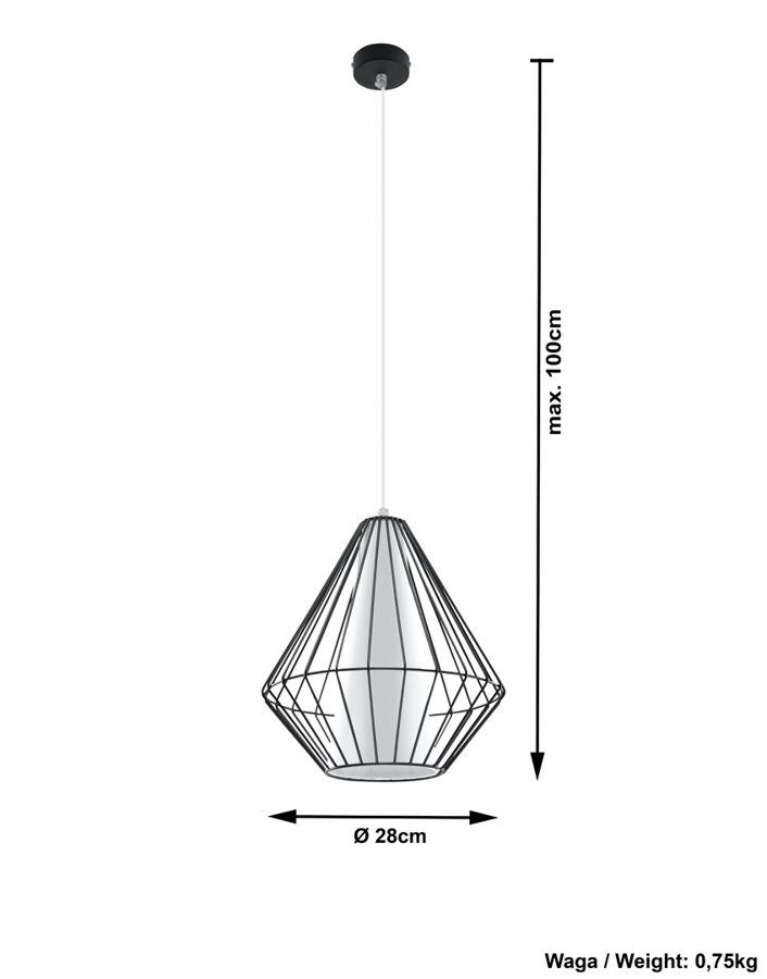 Piekarama lampa DEMI melna, Spuldze: E27, 1x60W, 50Hz, 220V, IP20