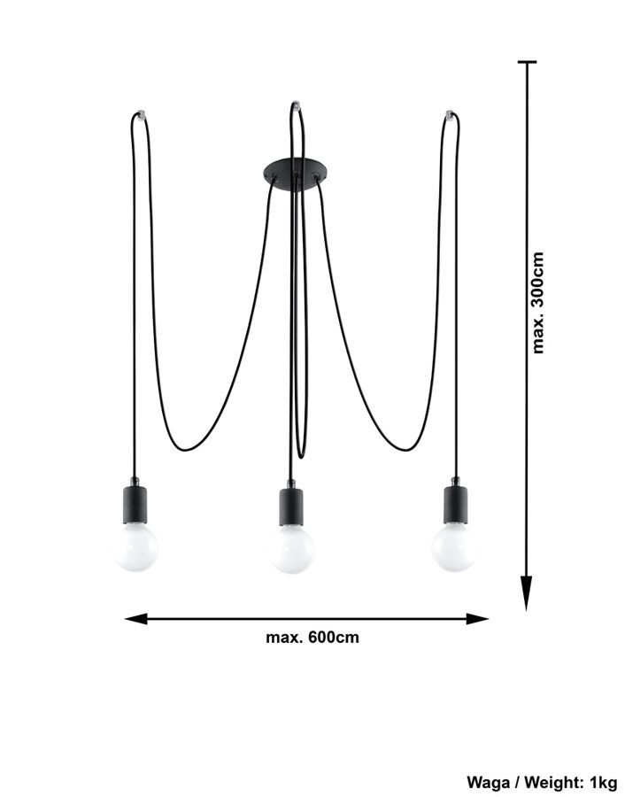 Piekarama lampa EDISON 3 melna, Spuldze: E27, 3 x max. 60W, 50 Hz, 220V, IP20.